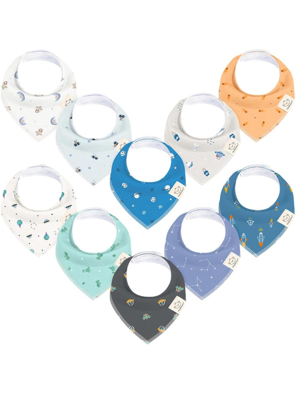 10 Pack Organic Bandana Bibs | Drool + Teething Relief | Less Outfit Changes